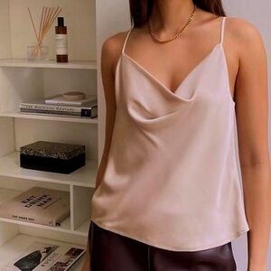 Babaton Cream Satin Cowl Neck Blouse
